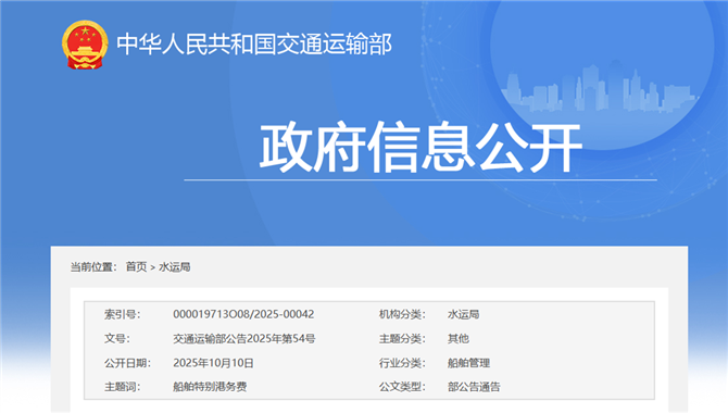 中国将对美船舶收取船舶特别港费