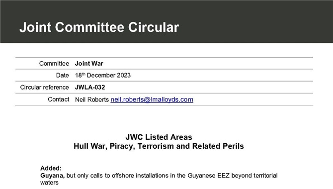 JWC宣布扩大红海南部战争险除外区域